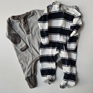 Burts Bees Striped and Solid Baby One Piece Set Navy White Grey NB